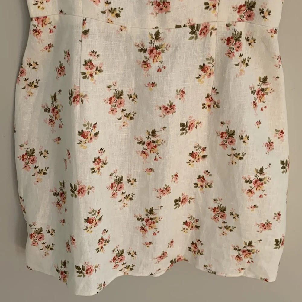Reformation White Floral Mini Dress with Pink & Green Accents - Picture 4 of 11